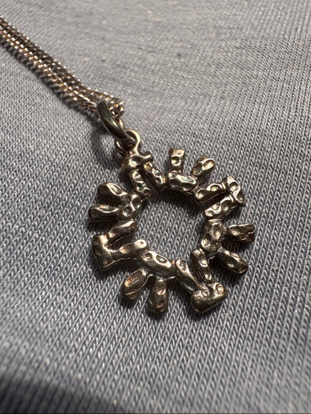 Textured Circle Pendant Necklace in Silver